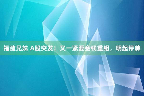 福建兄妹 A股突发！又一紧要金钱重组，明起停牌