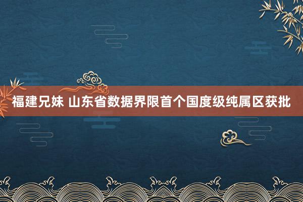 福建兄妹 山东省数据界限首个国度级纯属区获批