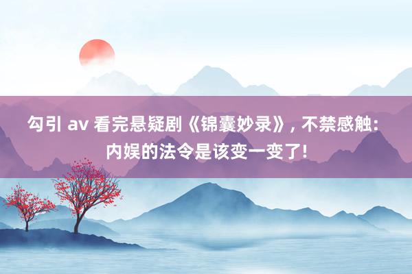 勾引 av 看完悬疑剧《锦囊妙录》， 不禁感触: 内娱的法令是该变一变了!